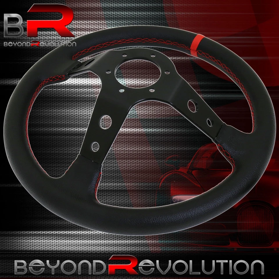 Универсальный 350 мм руль ПВХ кожи глубокий блюдо черный красный Wakaba кнопка - Изображение 2 из 4