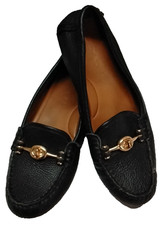 Women's 6 B Coach Arlene Black Pebbled Leather Loafers Slip-On Shoes