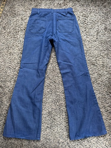Vintage 1970s Levi's Fresh Produce Pants Blue Polycotton Flare Leg 30x31 - Picture 7 of 14