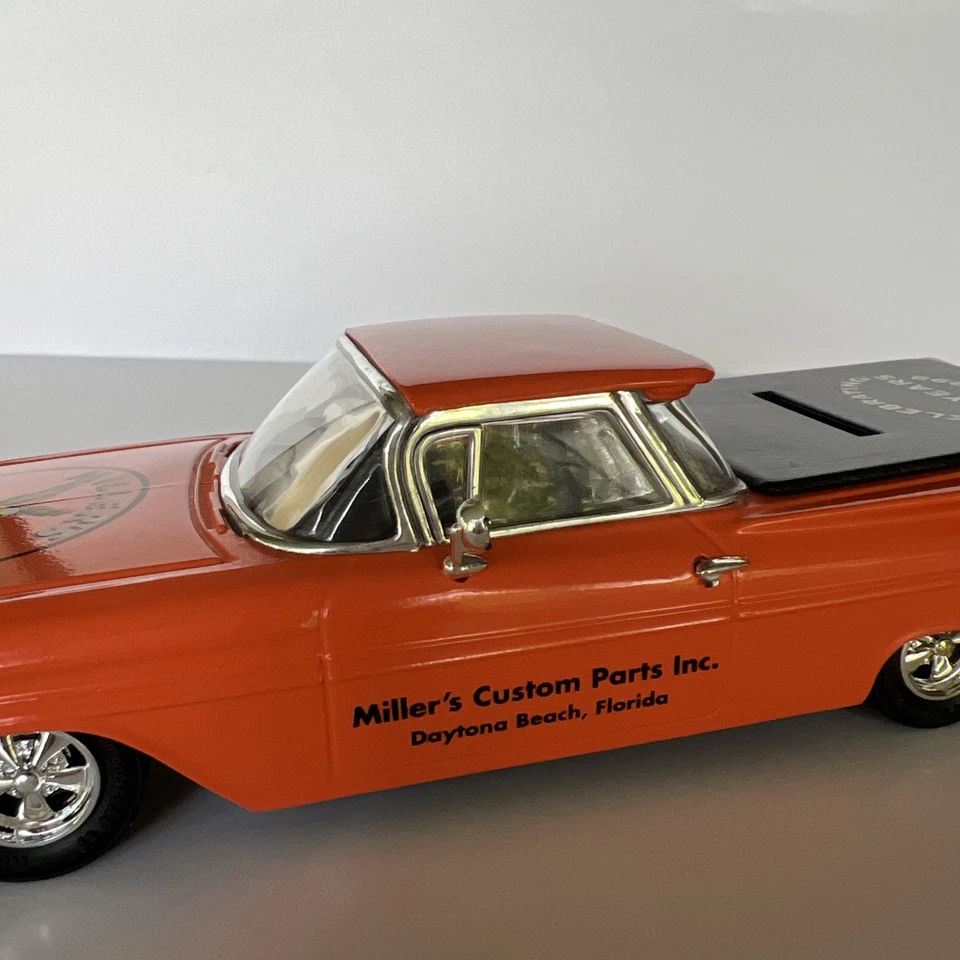 1959 “Miller’s Custom Parts” Daytona Beach FL ~ Die Cast Car Bank With Key  ERTL - Image 3 of 4