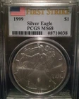 1999 American Silver Eagle PCGS 1st Strike MS-68 (Small Milk Spots On Front)