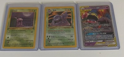 3 Pokemon Cards Tag Team Muks 61/214 First Edition Grimer 48/62 Fossil Muk 13/62