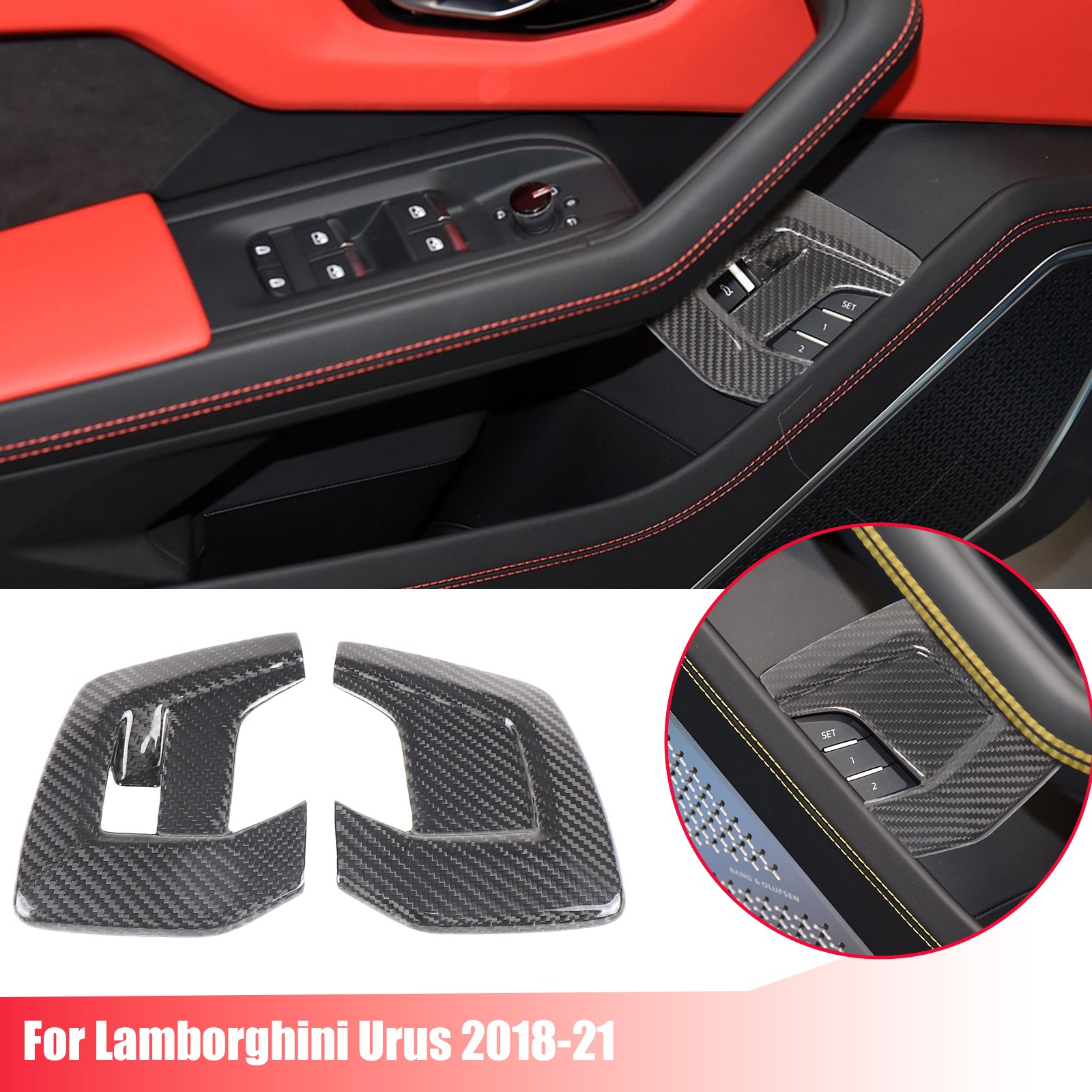 Real Carbon Fiber Front Rear Door Switch Trim For Lamborghini Urus 18-21 US