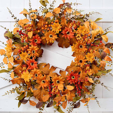 Artificial Fall Wreath 22 Inch Fall Wreaths for Front Door with Orange Berries D
