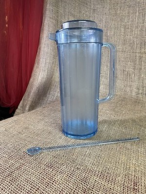 Vintage 2003 Tupperware, Blue Acrylic Preludio, Pitcher with Lid & Stir Stick