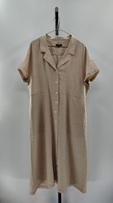 Quince Women 100% European Linen Button Front Dress Driftwood XL