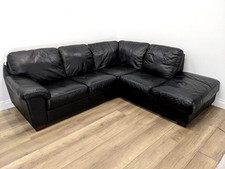 CORNER SOFA 5 Seat Black Leather Right Hand Chaise Sewn In Cushion FREE DELIVERY