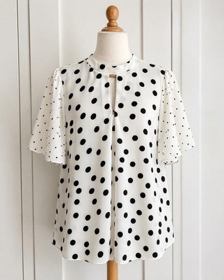 Friends Like These Polka Dot Blouse UK 14 Monochrome Flutter Sleeve Top