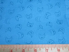 1 Fat Quarter New Cotton Fabric Blue Tiny Cat Faces Dear Stella  21" x 18"