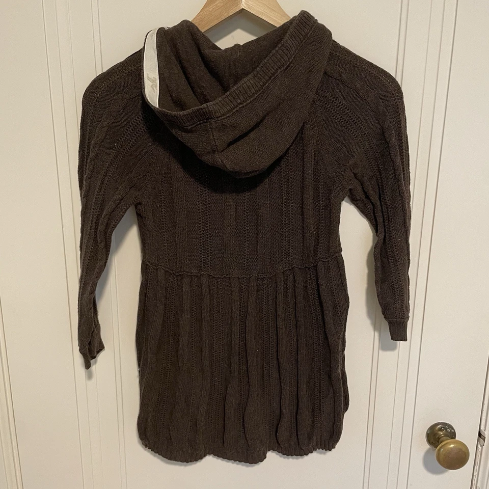 Vintage Y2K Hollister Babydoll Sweater Women Medium Brown Cable Bella Swan Hood - Image 2 of 4