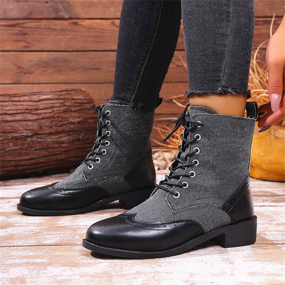 Zapatos informales de invierno para mujer con cordones punta de ala brogue oxfords punta redonda