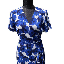 Banana Republic Womens Blue Navy Floral Casual True Wrap Dress Sz 4 Ruffle Hem