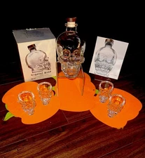 Crystal Head 750 Ml Skull Bottle w/4Skull Shot Glasses - Fun For Halloween Party