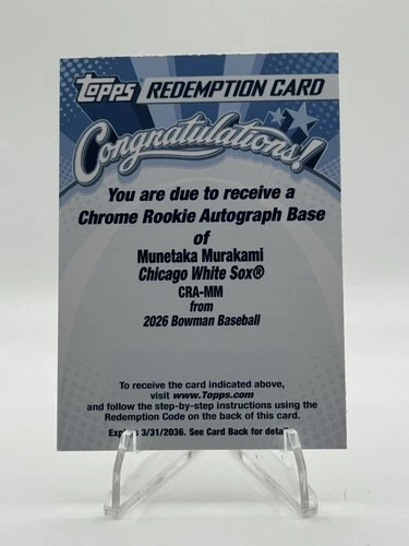 2026 Bowman Chrome Rookie Auto Base Munetaka Murakami CRA-MM - Redemption Unused