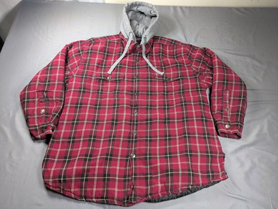 #ad #ad Craftsman Jacket Mens L Red Plaid Hooded Quilted Flannel Lined Shacket Workwear $23.74