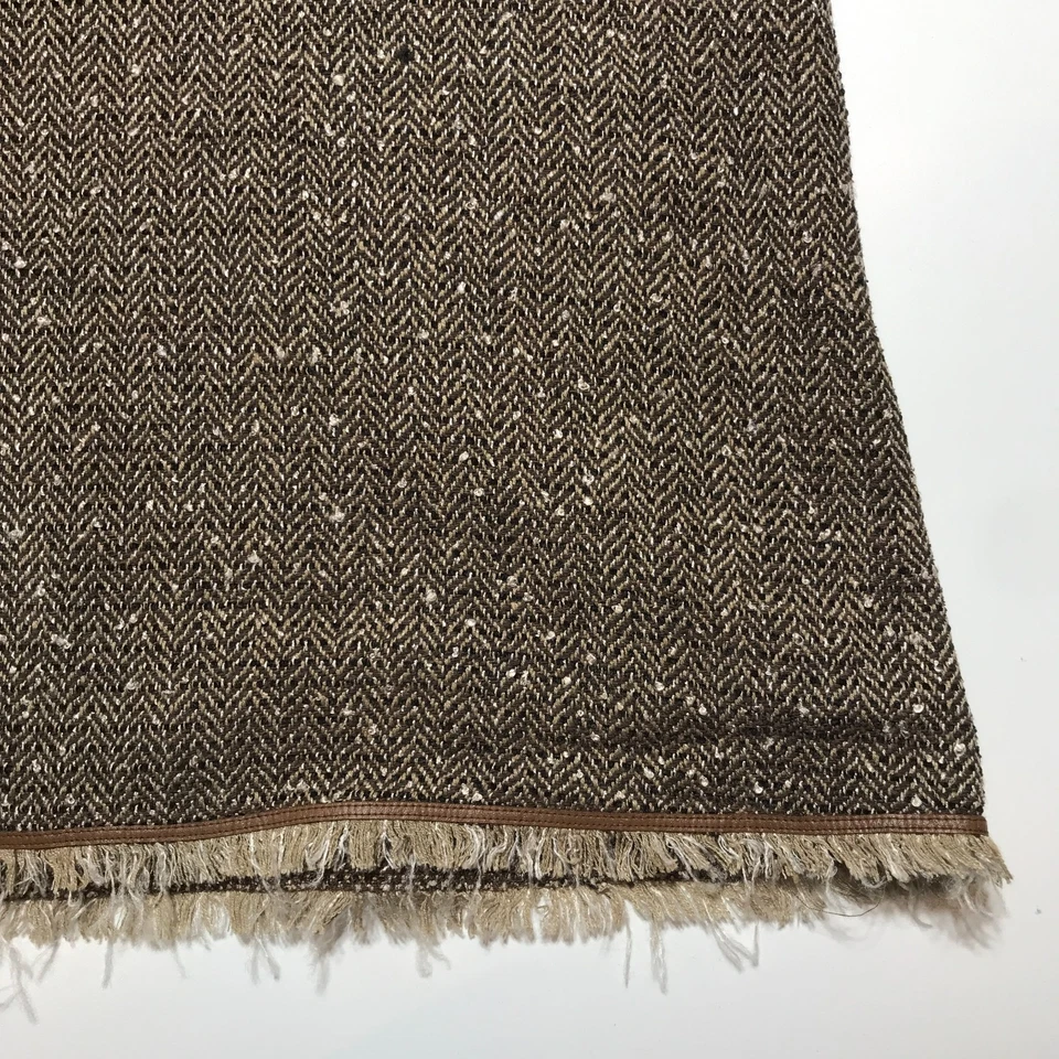 Doncaster A-Line Skirt Womens 14 Brown Tweed Herringbone Leather Trim Rayon-Silk - Image 4 of 4