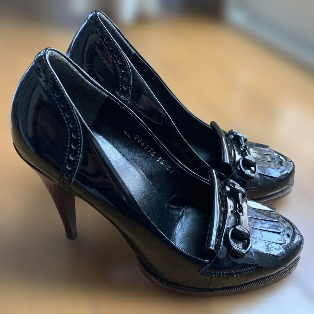 GUCCI Heel Pumps Horsebit Leather Black EU 36 135175K Authentic