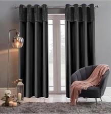 Image of Crushed Velvet Band Curtains PAIR Eyelet Faux Silk Fully Lined Ring Top UK Sizes
