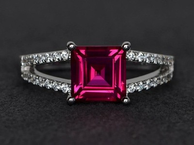Pink Ruby Gemstone Ring Lab Created 925 Sterling Silver Women Ring Duty Free