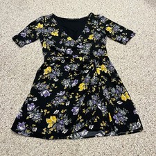 Abercrombie & Fitch Black Floral Wrap Mini Dress Sz L Feminine Romantic Spring