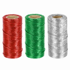 3 Roll 1.5mm Metallic Bakers String, Red/Green/Silver Tone, 164Yards Total