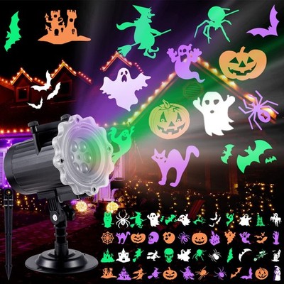Treela Halloween Projector Lights Outdoor 12 Slides LED Ghost Pumpkin Black 