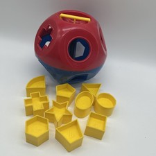 Vintage Tupperware SHAPE-O-BALL Red Blue Toy 10 Shape Sorter Used Complete