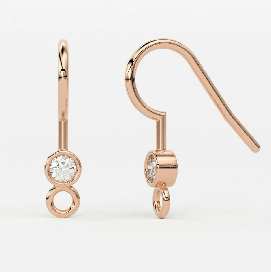 Hallazgos de alambre de oreja de oro blanco macizo de 14K diamantes naturales hallazgos de joyería. Foto 3 de 4