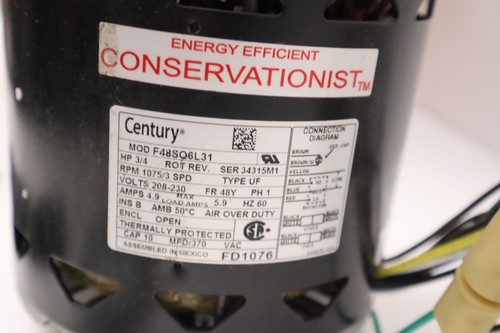 Century FD1076 Direct Drive Blower Motor, Single Phase, 3/4 HP - NEW - Picture 4 of 8