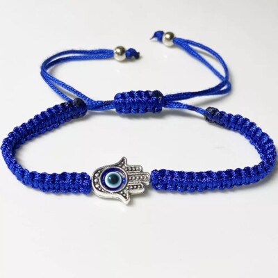 Turkish Blue Evil Eye & Hamsa Hand Red String Bracelet For Men - Sterling Silver Lucky Protection Jewelry Gift - View #7