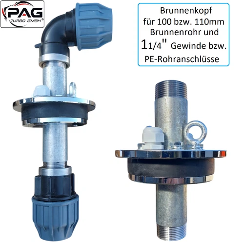 Brunnenkopf 4,5" und 5" für PE-Rohr 32mm und 40mm Brunnenabschluss Brunnendeckel