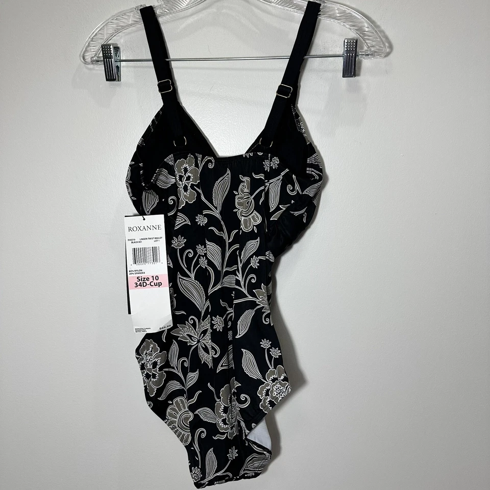 Nuevo con etiquetas Traje de baño Roxanne talla 10 34D copa una pieza Negro Gris Estampado Foto 2 de 4