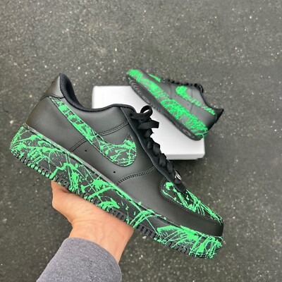 Nike Footwear Nike Air Force Grey And Neon Green Custom Sneakers