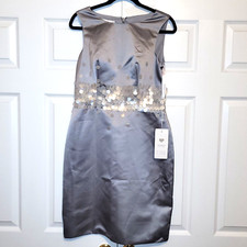 NWT JJ's House 130 Silver Satin Mother of Bride Prom Cocktail Dress Paillettes