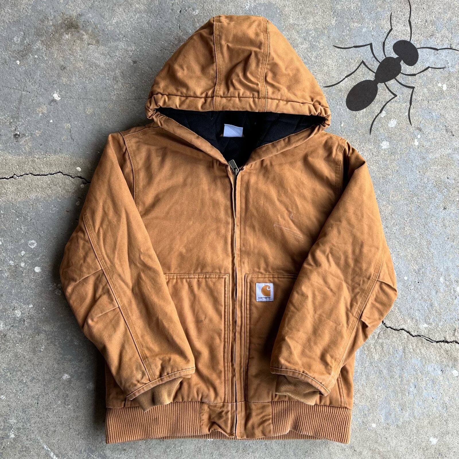 Vintage YOUTH brown y2k carhartt hooded work wear jacket
