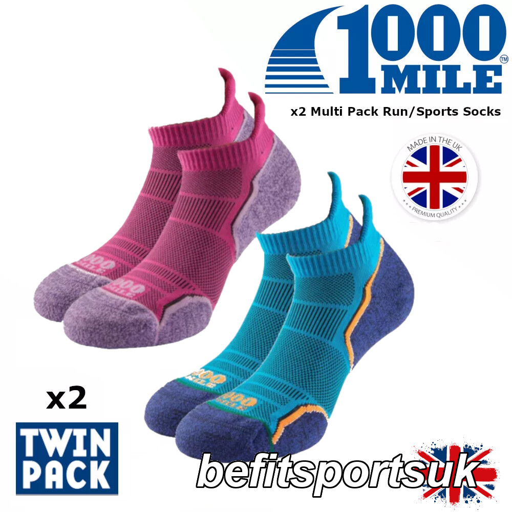 1000 MILLAS CALCETINES DE CORRER HOMBRE MUJER SEÑORA ACOLCHADOS DEPORTES TOBILLO BLISTER x 2