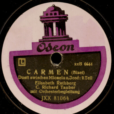 RETHBERG & TAUBER ''Carmen'' Duett, 2. Teil, 1-seitige Schellackplatte 78rpm G3865