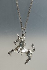AWESOME STERLING SILVER 18  UNICORN PENDANT NECKLACE BOTH ARE MARKED