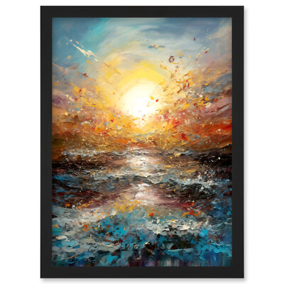 Sunrise at Sea Abstract Seascape Splatter Art Framed Wall Art Picture Print A4
