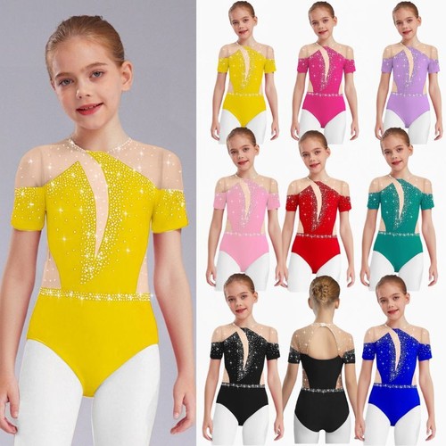 Kinder Mädchen Tanzkleidung Sportliche Bodysuit Rhythmisch Leotard Sheer Mesh - Bild 4 von 75