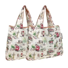 Foldable Tote Nylon Reusable Grocery Bag set Of 2