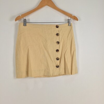 Glassons womens mini skirt size yellow linen viscose buttons