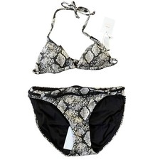 Andie Swim Snakeskin Triangle String Bikini Top Riviera Bikini Bottom Small NEW