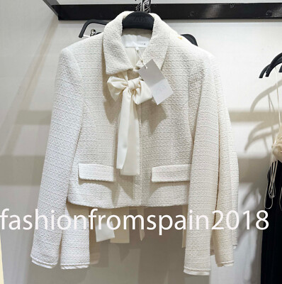 ZARA NEW WOMAN BOW TRIM TEXTURED BLAZER JACKET ECRU XS-XL 2465/122/712