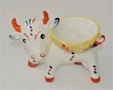 Rare Vintage 50s Germany Ceramic White Red COW Shape 4 1/2"h Ashtray