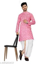 Indian Men Boy Traditional Cotton Print Kurta with readymade stitched  dhoti