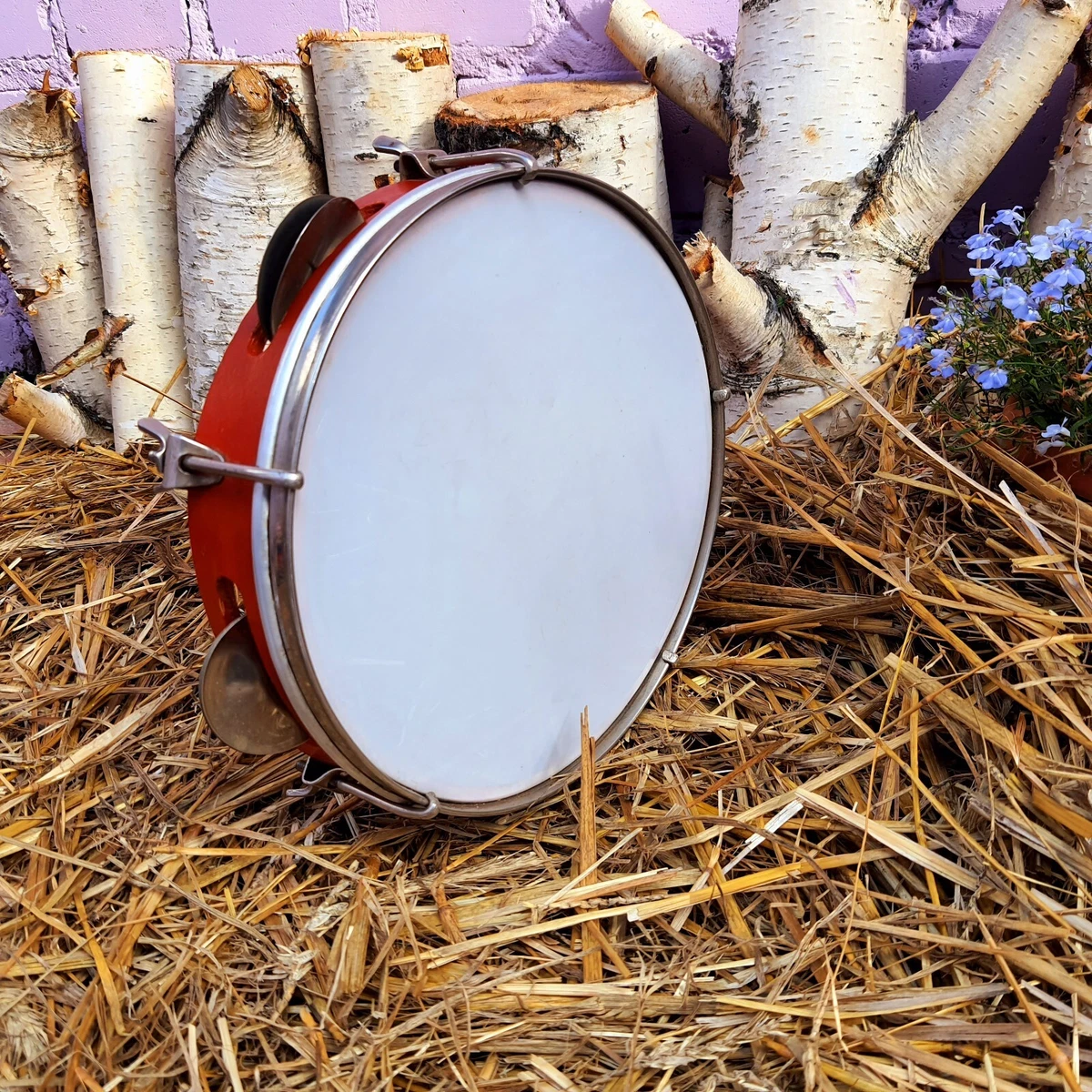 Vintage big wooden tambourine Retro Decorative musical instrument
