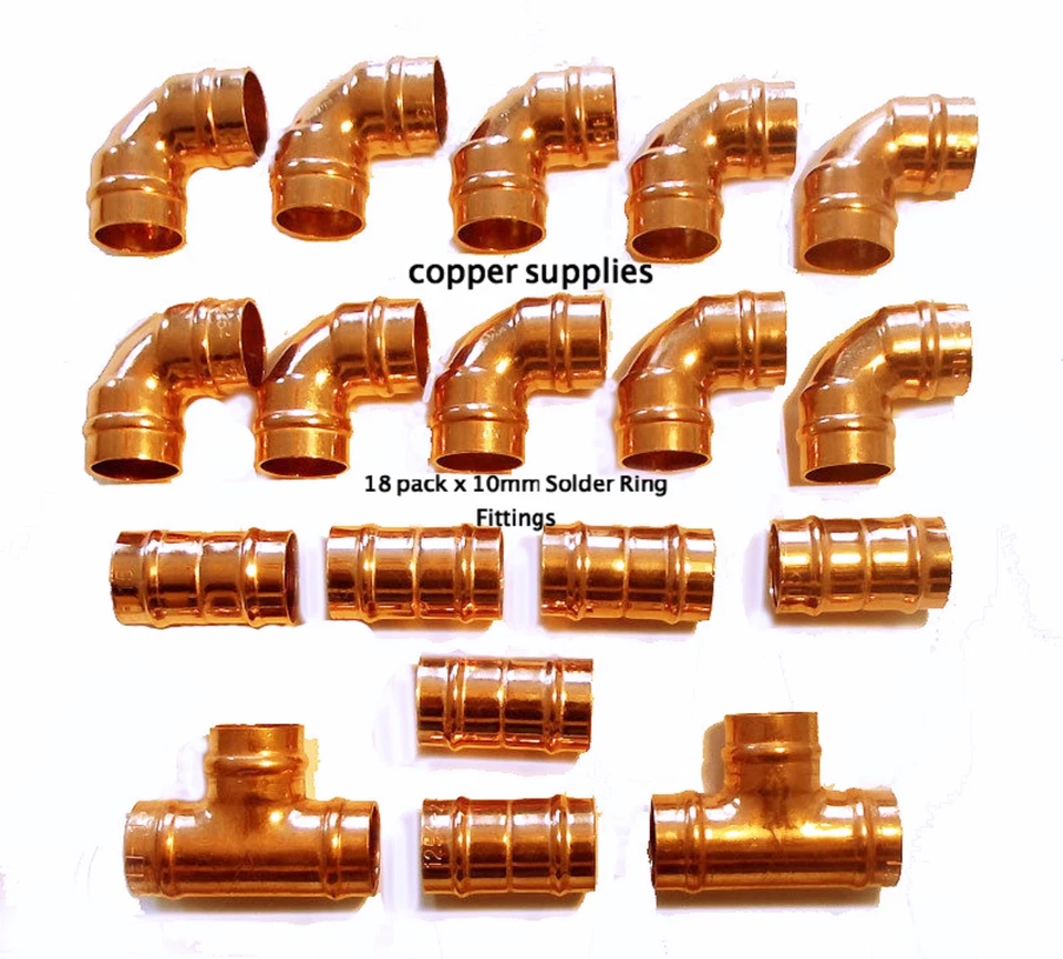 10mm Solder Ring Plumbing Fittings 18 pc Mixed Pack,plumbing job lot,copper pipe