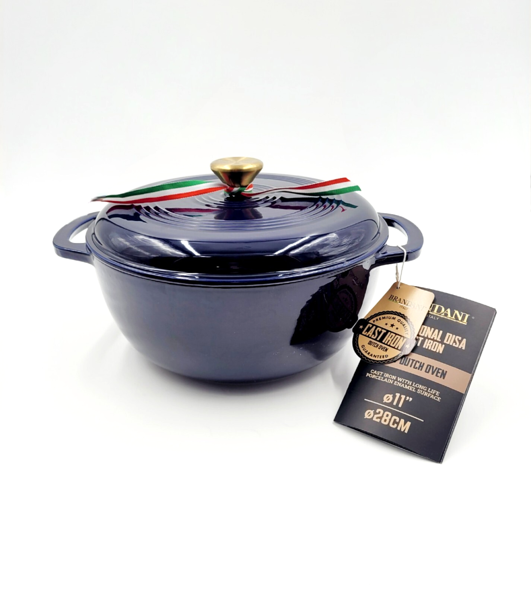 Brandani Italy Traditional Disa Cast Iron Dutch Oven Pot 6qt Navy