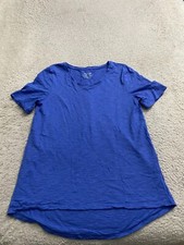 Chico's Women Short Sleeve V-Neck T-Shirt Blue Size 0 US Size 4 